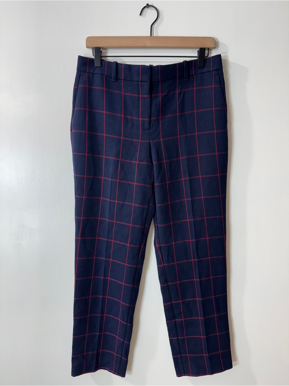 WP40 {Ann Taylor} "Curvy Fit" Blue Red Plaid Mid Rise Straight Dress Pants